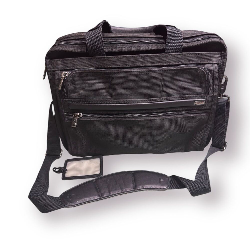 TUMI Alpha Laptop Messenger Ballistic Black Nylon & Leather Briefcase Travel Bag